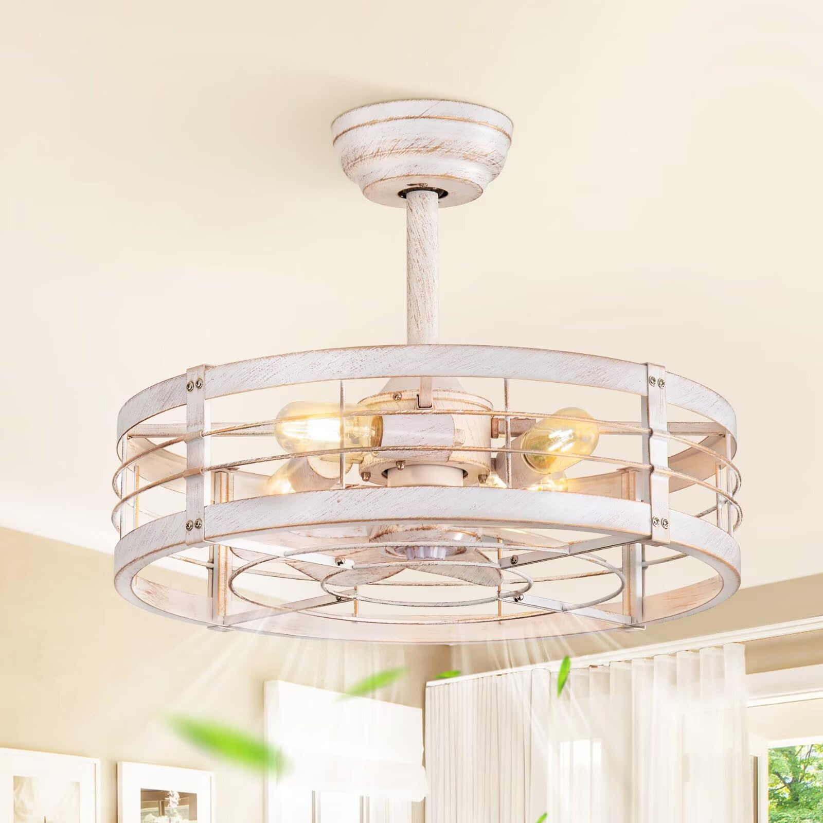 Photo 1 of **BLADES DAMAGED*** LEDIARY 20" Fandelier Caged Ceiling Fan with Light - White/Gold