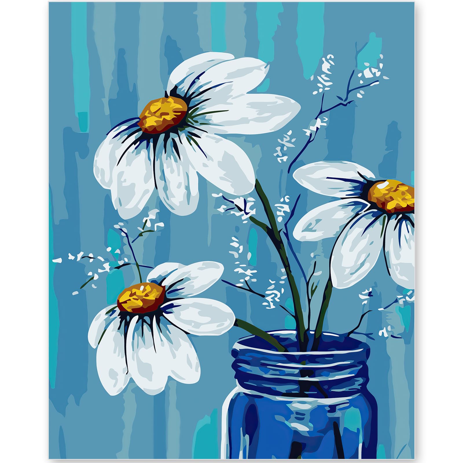 EFOTIML Kit di pittura per numeri per adulti principianti e bambini età 8-12, 1pcs 16x20 tela per kit di pittura per adulti in scatola colorata (senza cornice) - Fiori bianchi