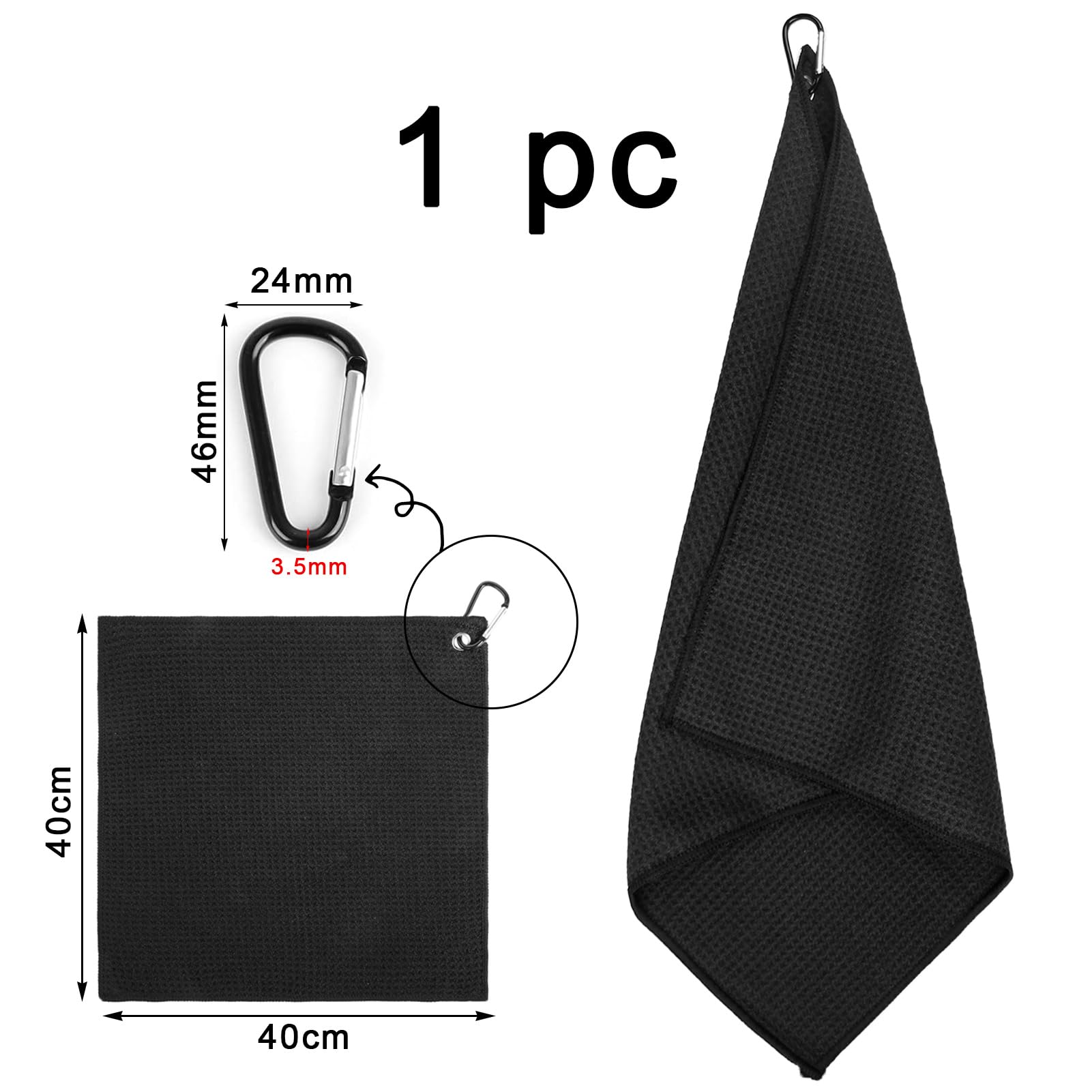 Asciugamano da Golf in Microfibra 40x40cm con Moschettone Nero