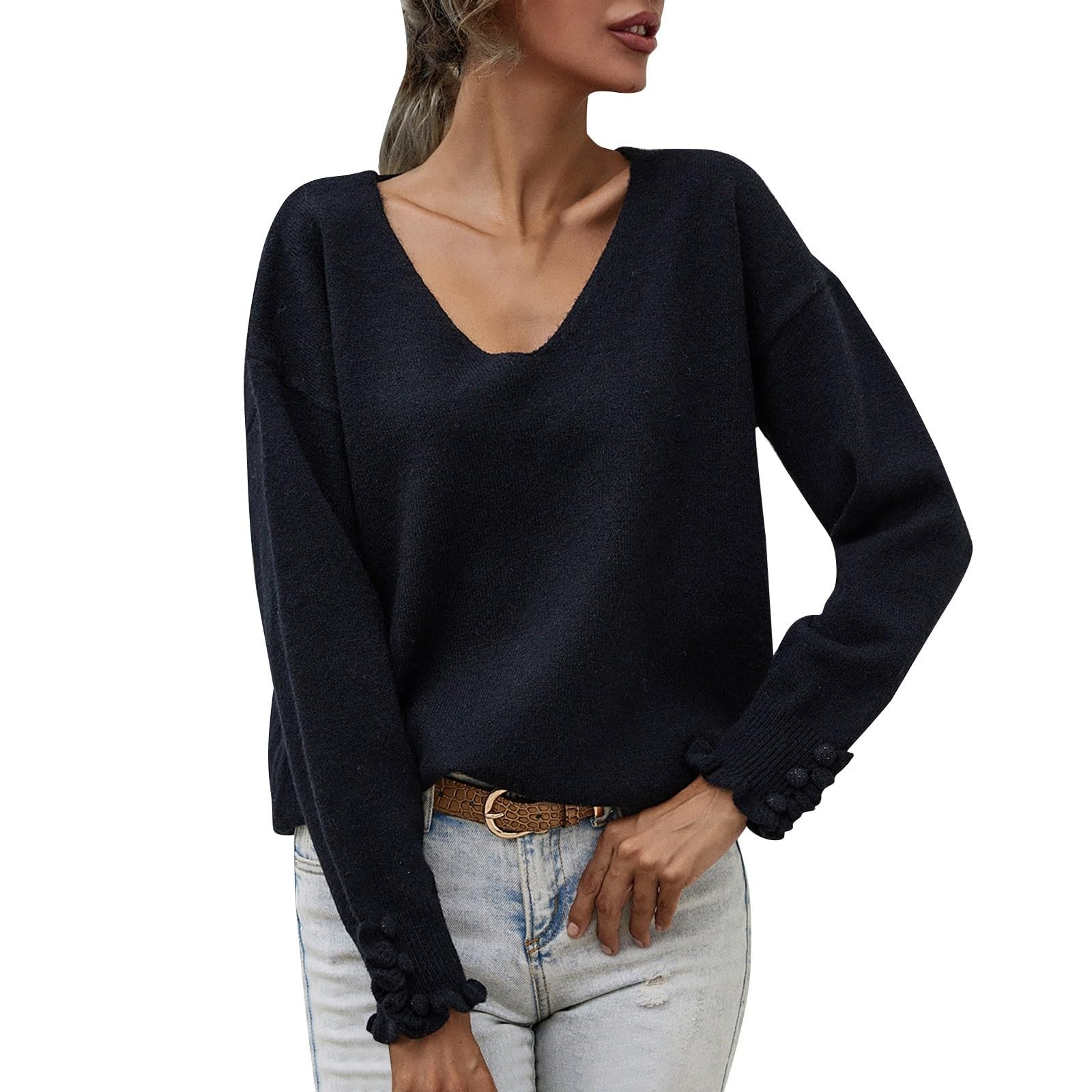 Pull ample bouton de manchette pour un look chaud et élégant - 8