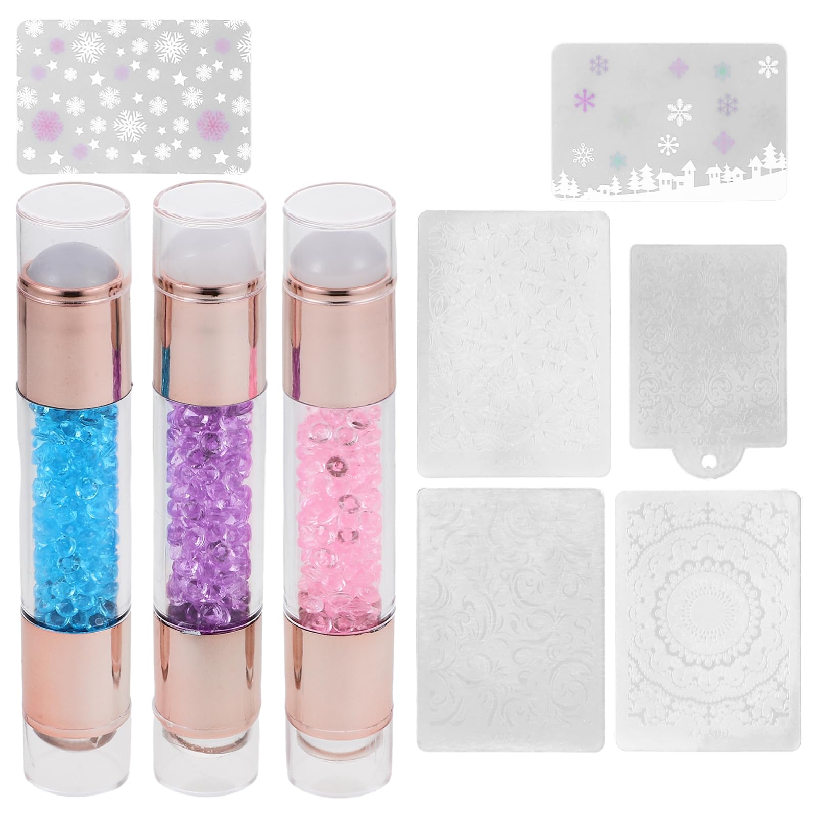 FRCOLOR 9pezzi Timbri Per Unghie Silicone Colorato Strumenti Per Nail Art Manicure Con Stencil Per Decorazioni Unghie Perfetti Per Principianti e Professionisti