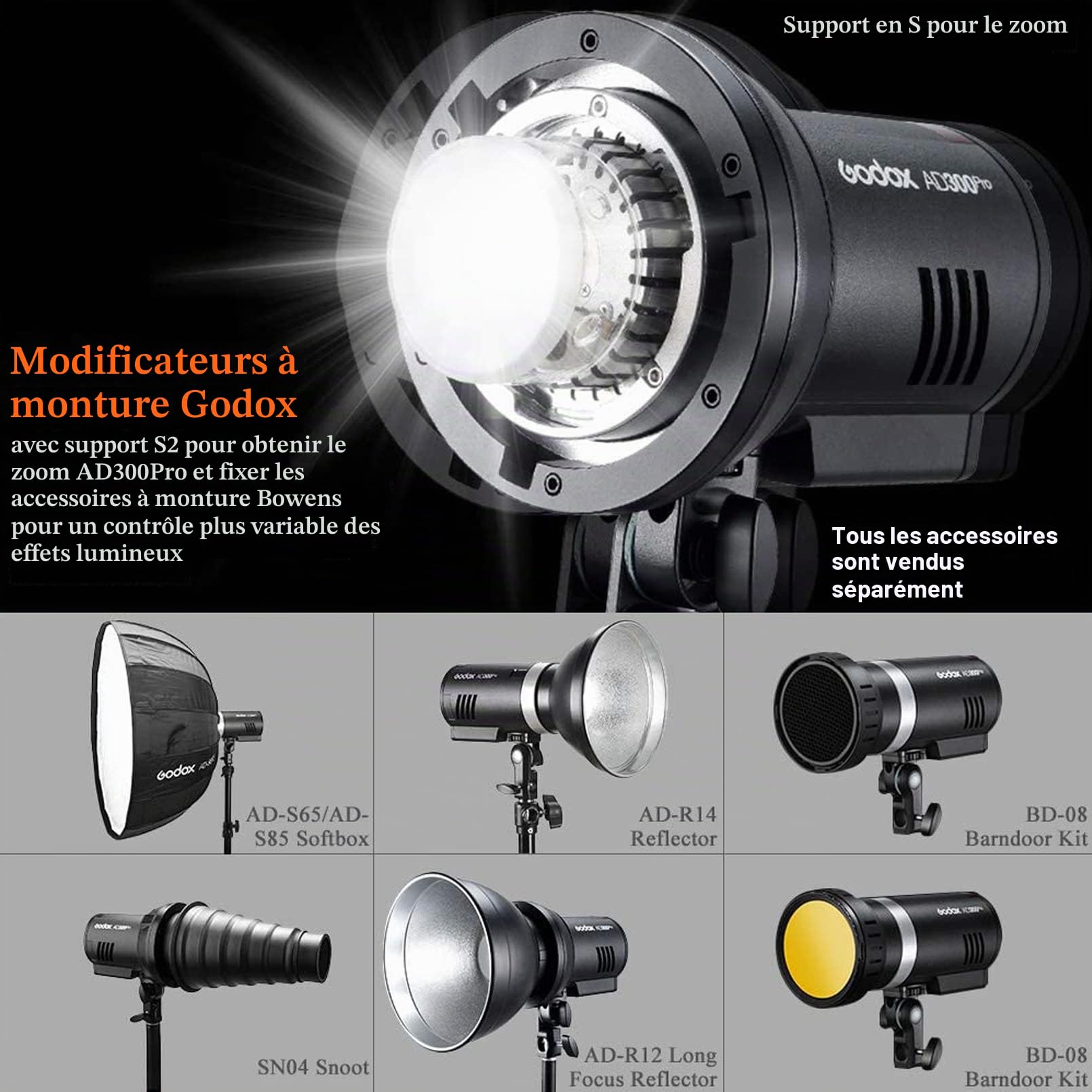 Godox AD300 Pro AD300Pro Flash de Studio, 300W TTL Éclairage de Studio Stroboscope HSS 1/8000s, Lithium Batterie, 320 Flash de Pleine Puissance, Compatible pour Sony Canon Nikon Fuji Olympus Panasonic