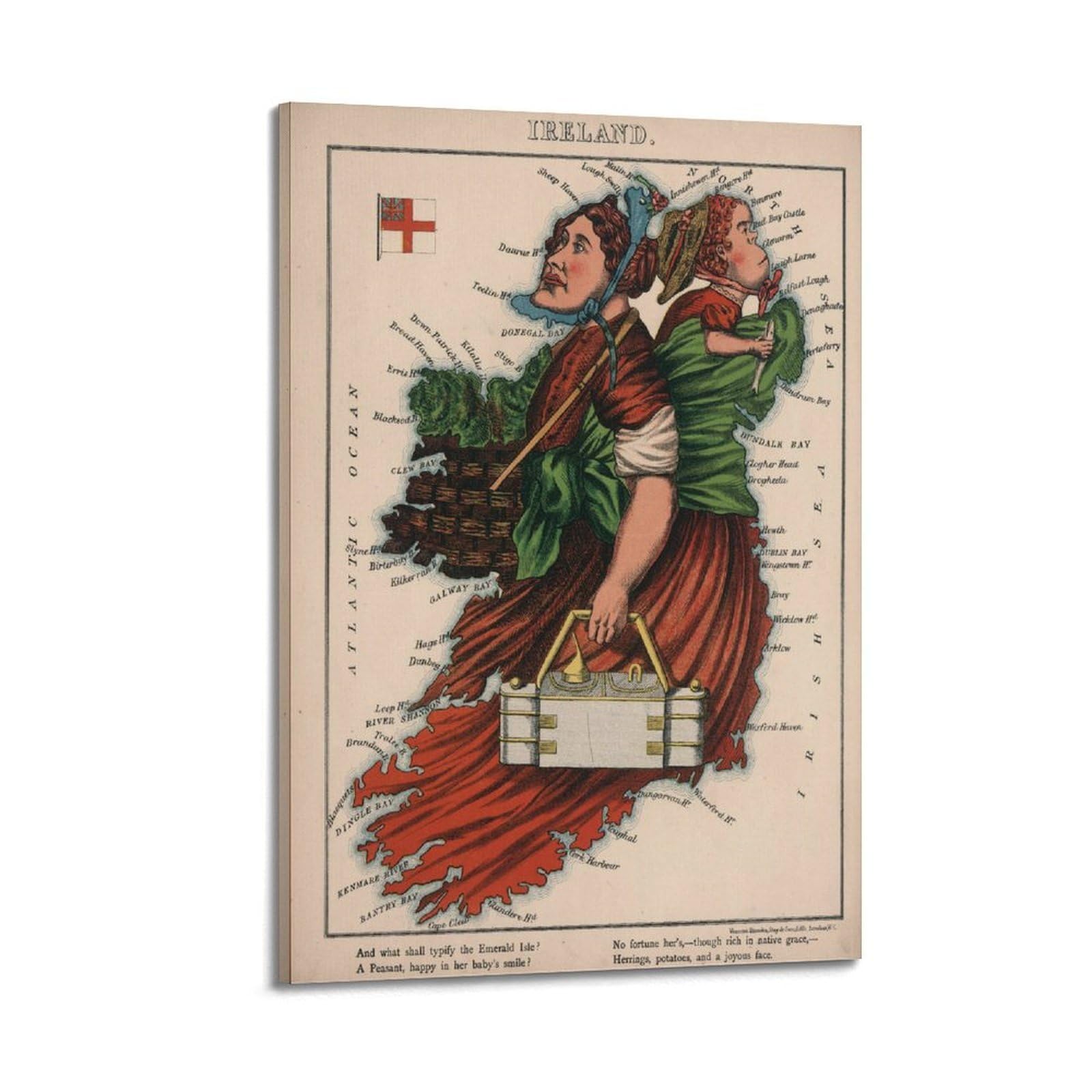 OKAHYS Vintage Travel Map Poster Ireland Decorative Painting Canvas Wall Artworks Picture 24x36inch(60x90cm)