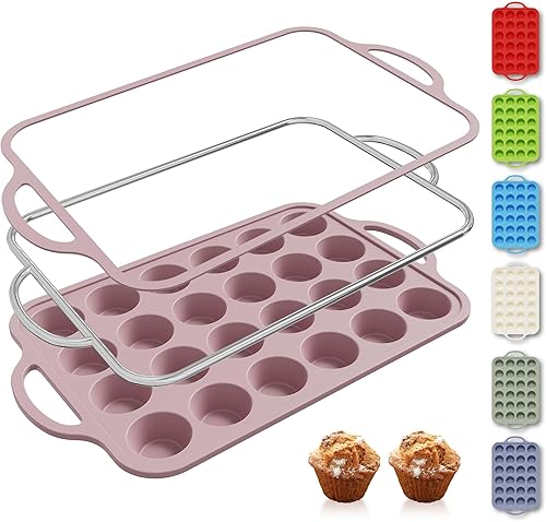 Miniatura 43 de 2 paquetes de 12 tazas de molde para magdalenas de silicona para hornear con marco reforzado de metal, molde para cupcakes de tamaño regular, molde