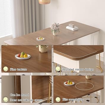 Extendable Dining Table, Saving Space Extendable Drop Leaf Table, Easy Movement, Compact Dining Table,Seats 2-6, Sturdy Wood Top, for Kitchen, Dining and Living Room(0.8m/6c)