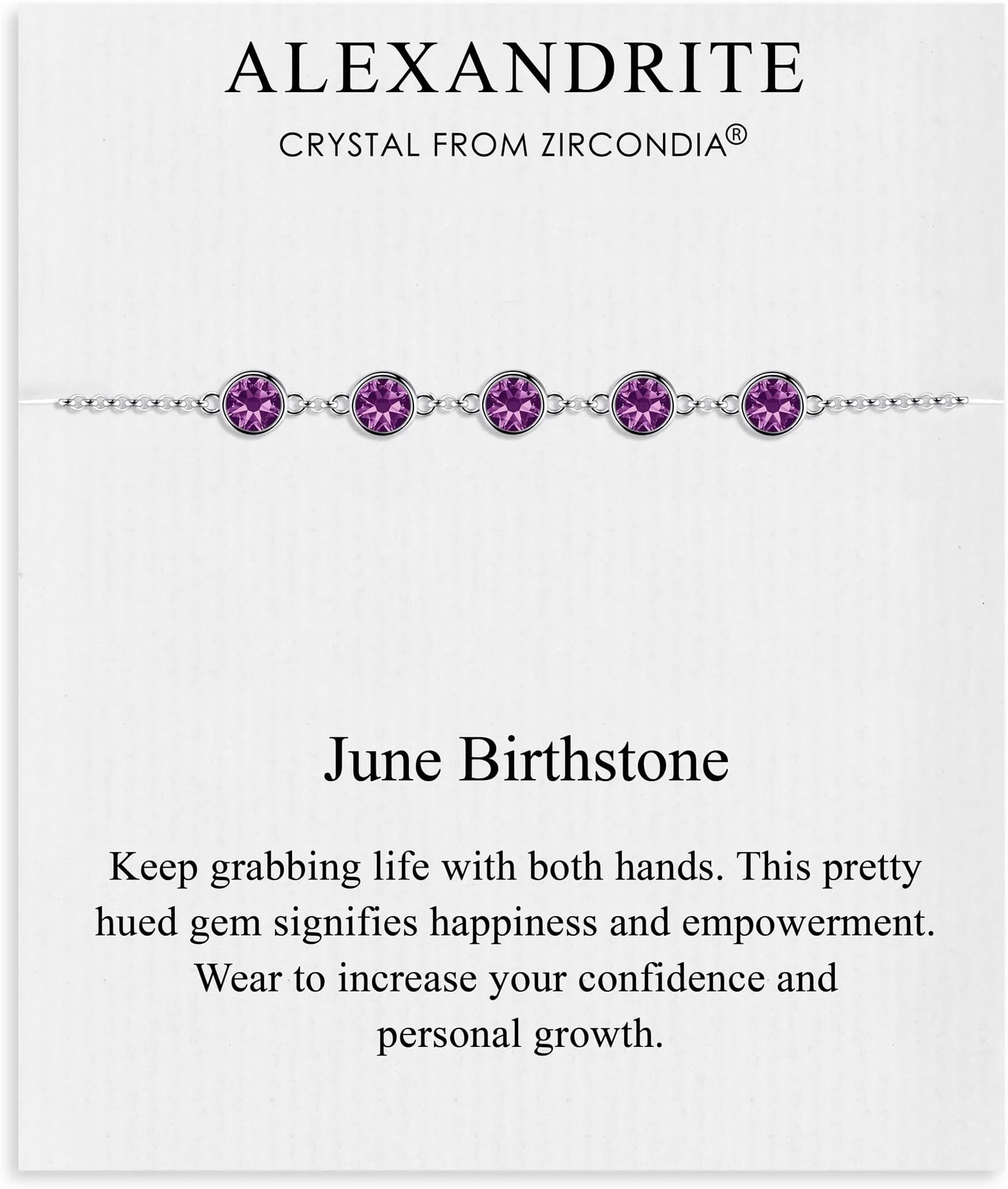 Philip JonesJune Birthstone Bracelet Created with Alexandrite Zircondia® Crystals, Adjustable, Crystal, Zircondia Crystal