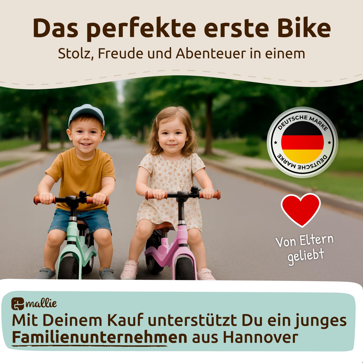 Mallie® sicheres Kinder Laufrad ab 2 Jahre I Inkl. Klingel & Spritzschutz I Lenker und Sitz Verstellbar - Laufräder, Laufrad ab 3 Jahre, 4 Jahre Balance Bike I Weihnachten