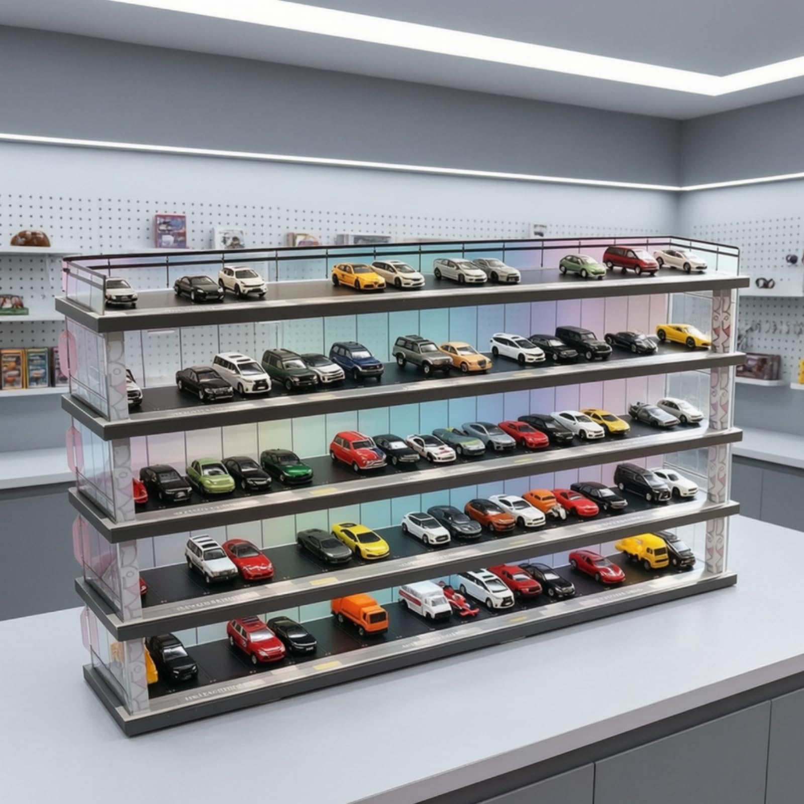 Qianly Espositore a Forma di Garage Ordinato Mensola Trasparente Compatto Scaffale per Collezionisti
