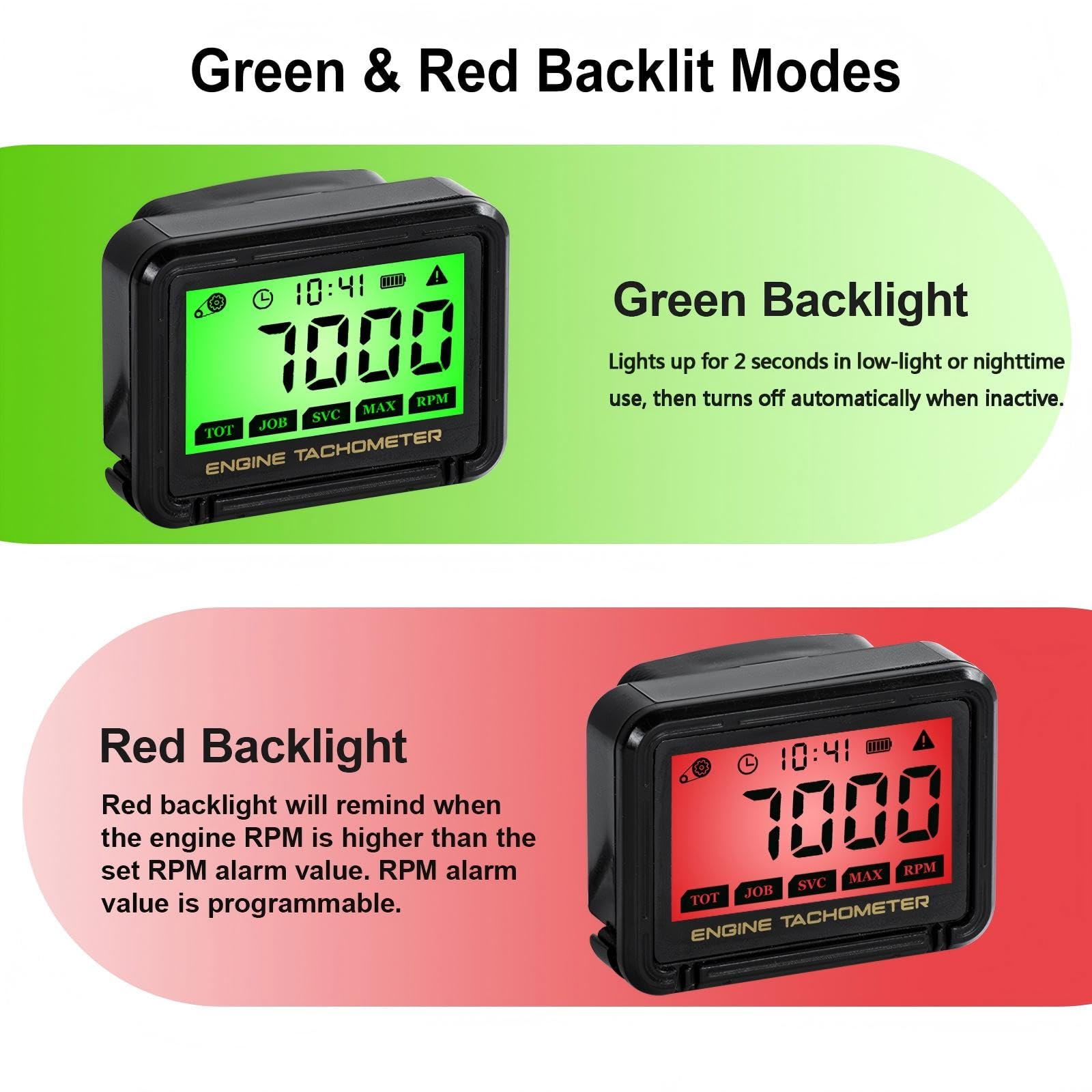 Tachymètre Numérique compte tour, Compteur de Tours LCD Haute Précision | avec Induction Sans Fil (0-18 000 tr/min) pour Moto, Tondeuse, Motoneige – Surveillance de Batterie, Fonction Maintenance