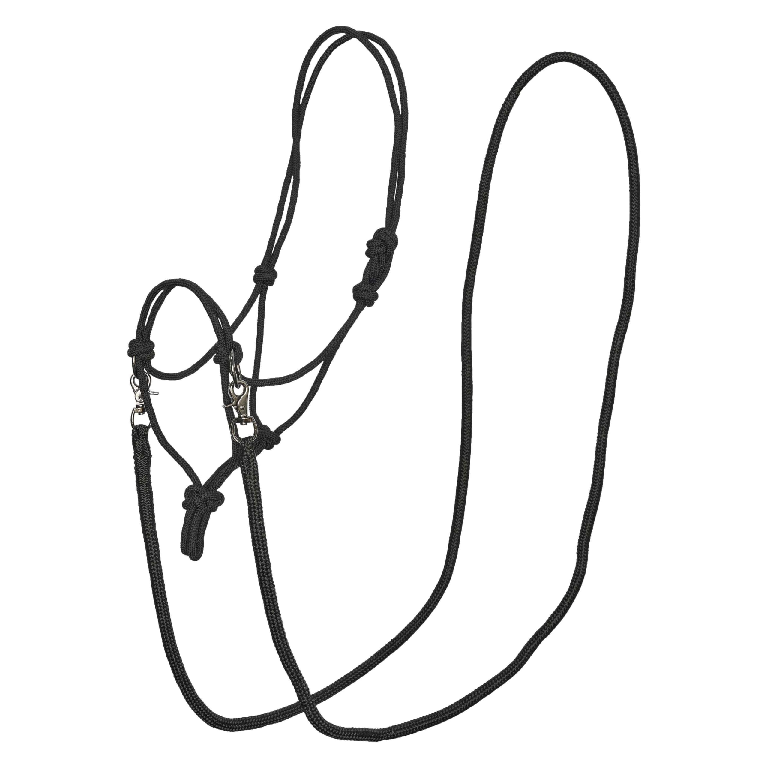 Imperial Riding IRHFree Ride Knot Halter - Lightweight, Robust Rope Halter Made of Strong Polyester Rope, Individually Adjustable, for Training, Floor Work & Everyday Use, Black, Full