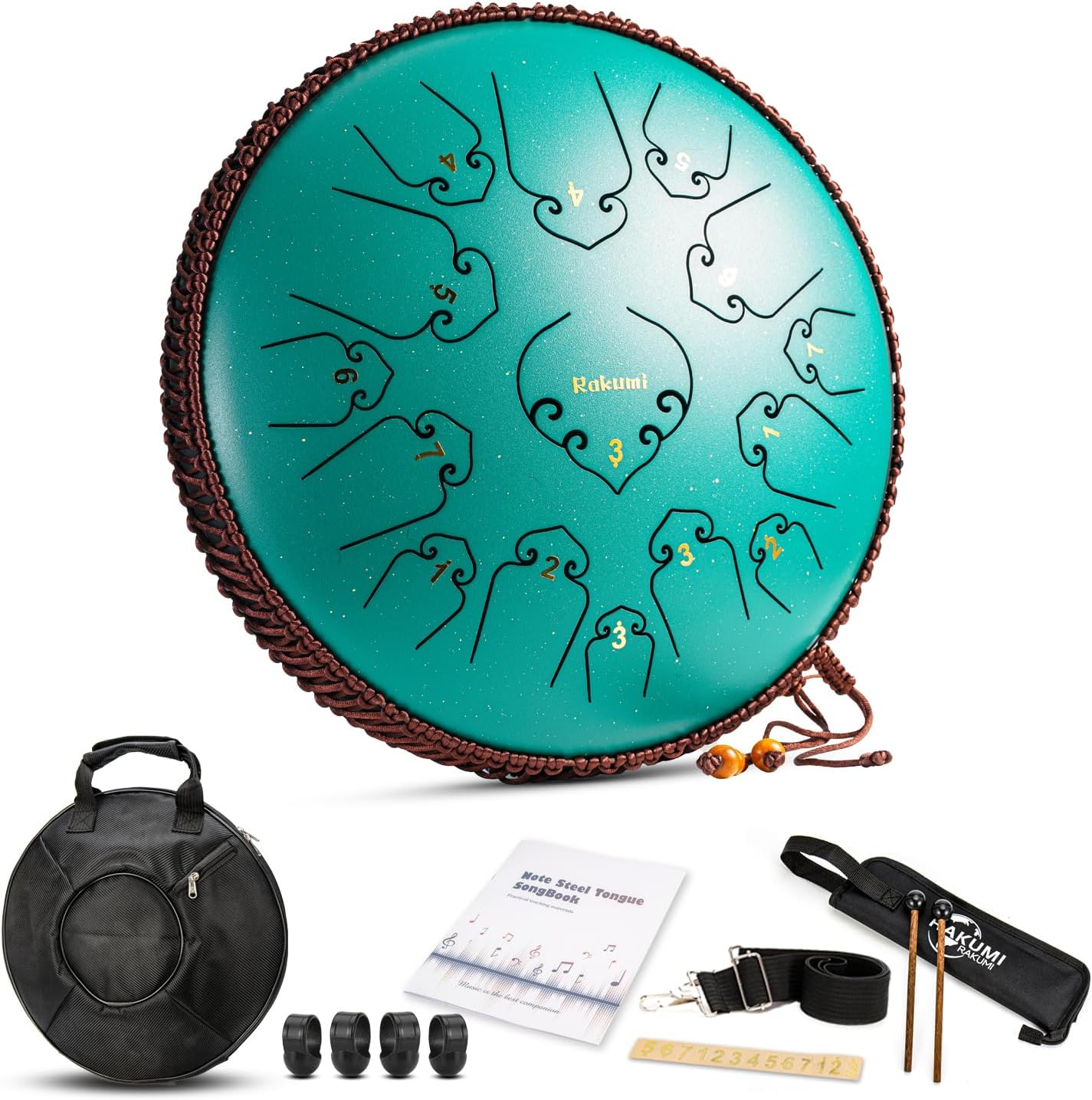 14 Inch 15 Note Steel Tongue Drum Percussion Instrument Lotus Hand Pan Drum with Ultra Wide Range and Drum Mallets Carry Ba