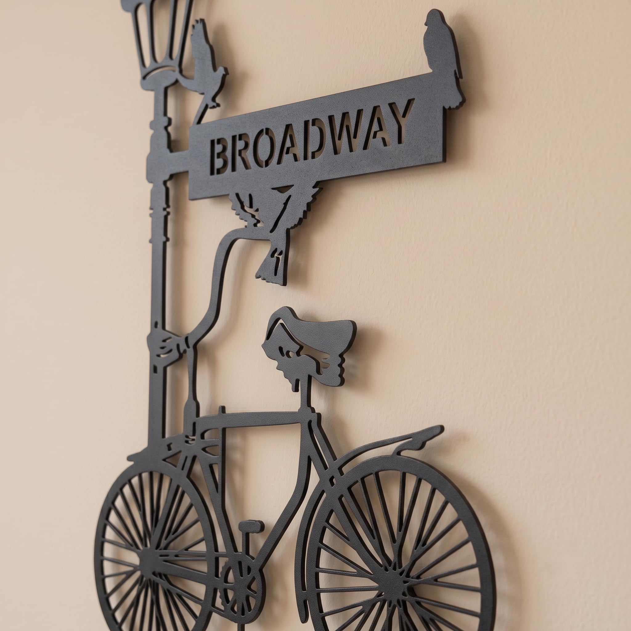 Lámpara de calle vintage personalizada y arte de pared de metal, letrero de calle personalizado, silueta retro de paisaje urbano