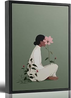 Framed Abstract Floral Woman Canvas Wall Art,Modern Female Aesthetics Pa...