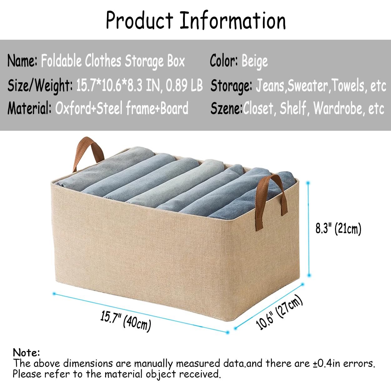 AARAINBOW Closet Storage Baskets 4 Pcs, Foldable Fabric Storage Baskets with Steel Frame - Image 2