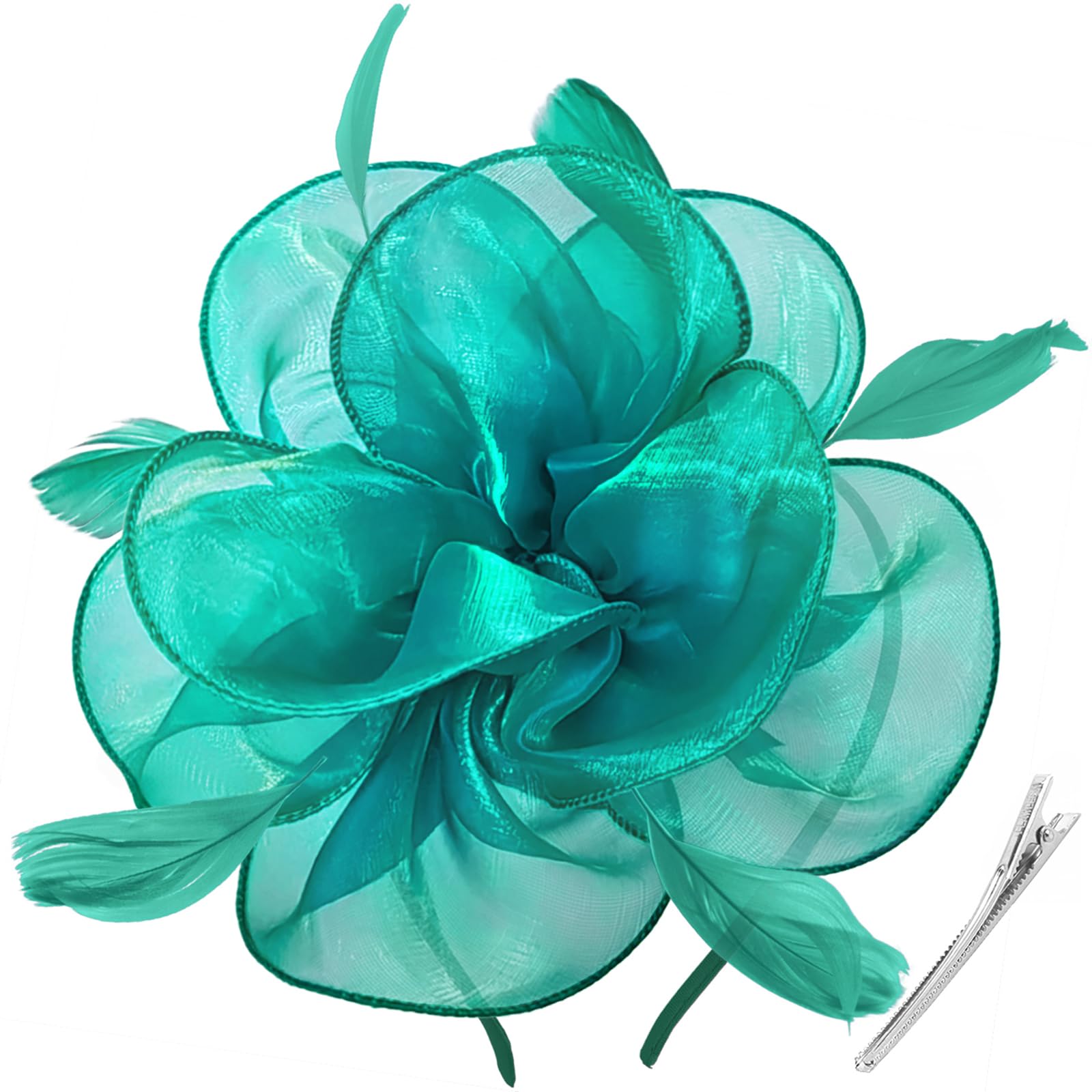 DRESHOW Fascinators Hat Tea Party Headwear Ribbons Feathers on a Headband and a Clip for Women