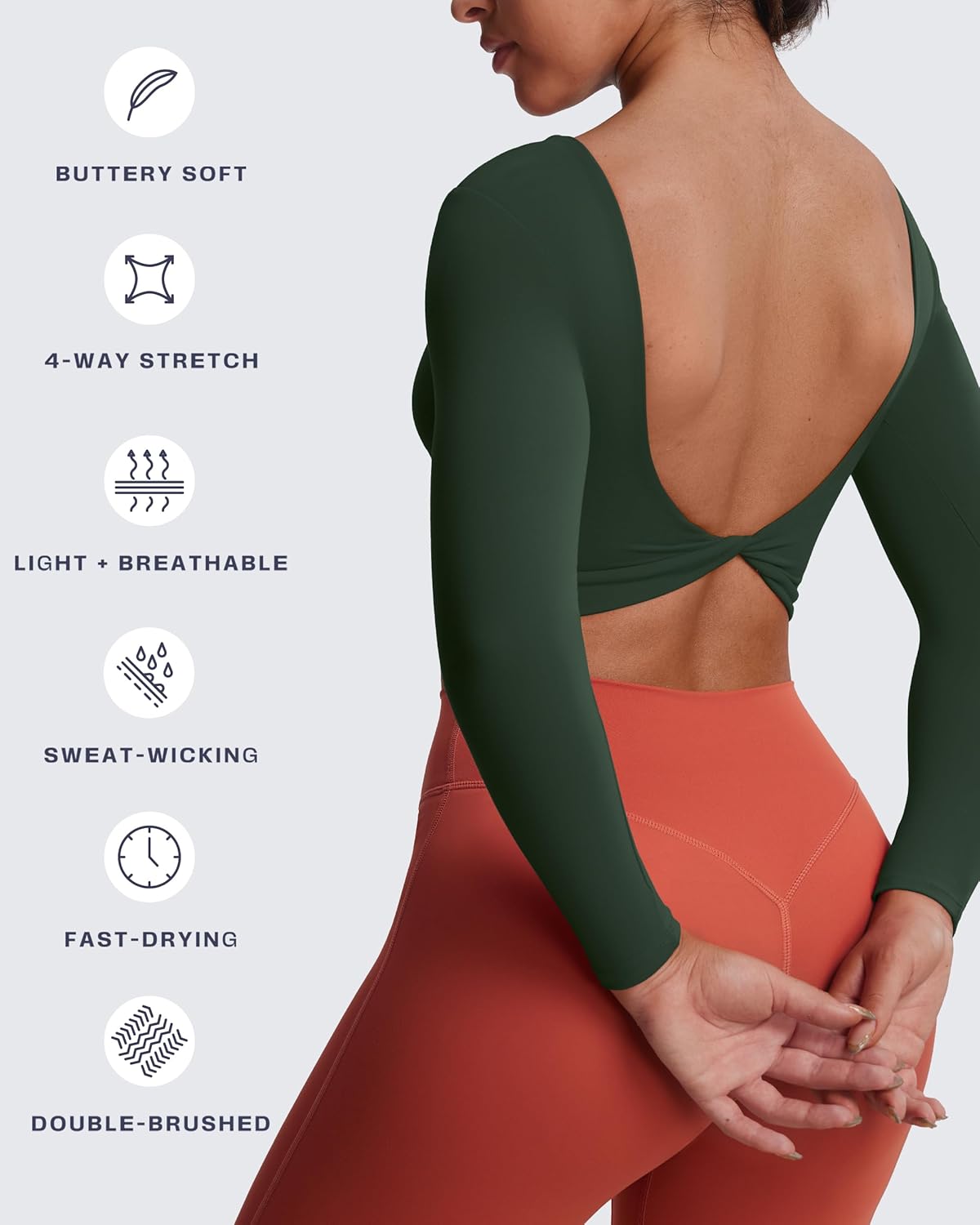 Aoxjox Long Sleeve Crop Tops for Women Emma Twist Back Workout Cropped T Shirt Top - Image 4