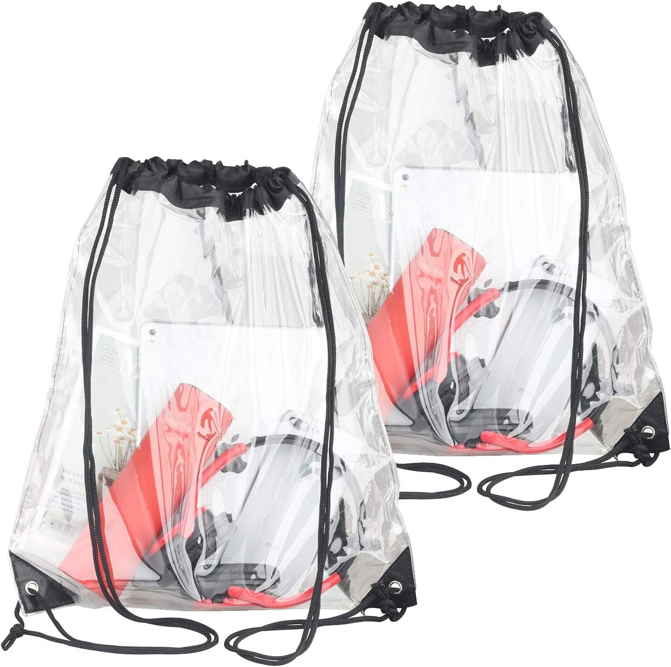 Clear Drawstring Bags, Waterproof Small Clear Bag for Stadium, Colleges, Sport Event, Work, Concert(2 Pieces)