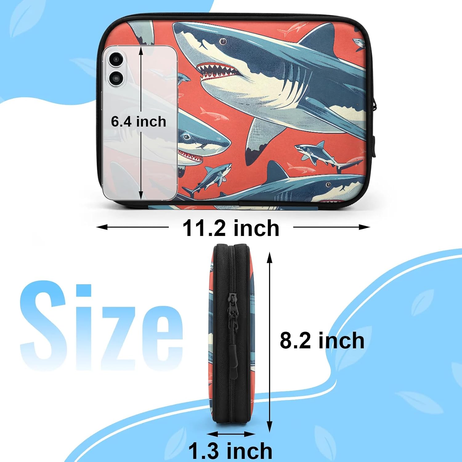 Sharks Red Electronics Travel Organizer Case, Tech Accessories Cable Storage Bag for Cords, Charger, Phone, Hard Drive image 2