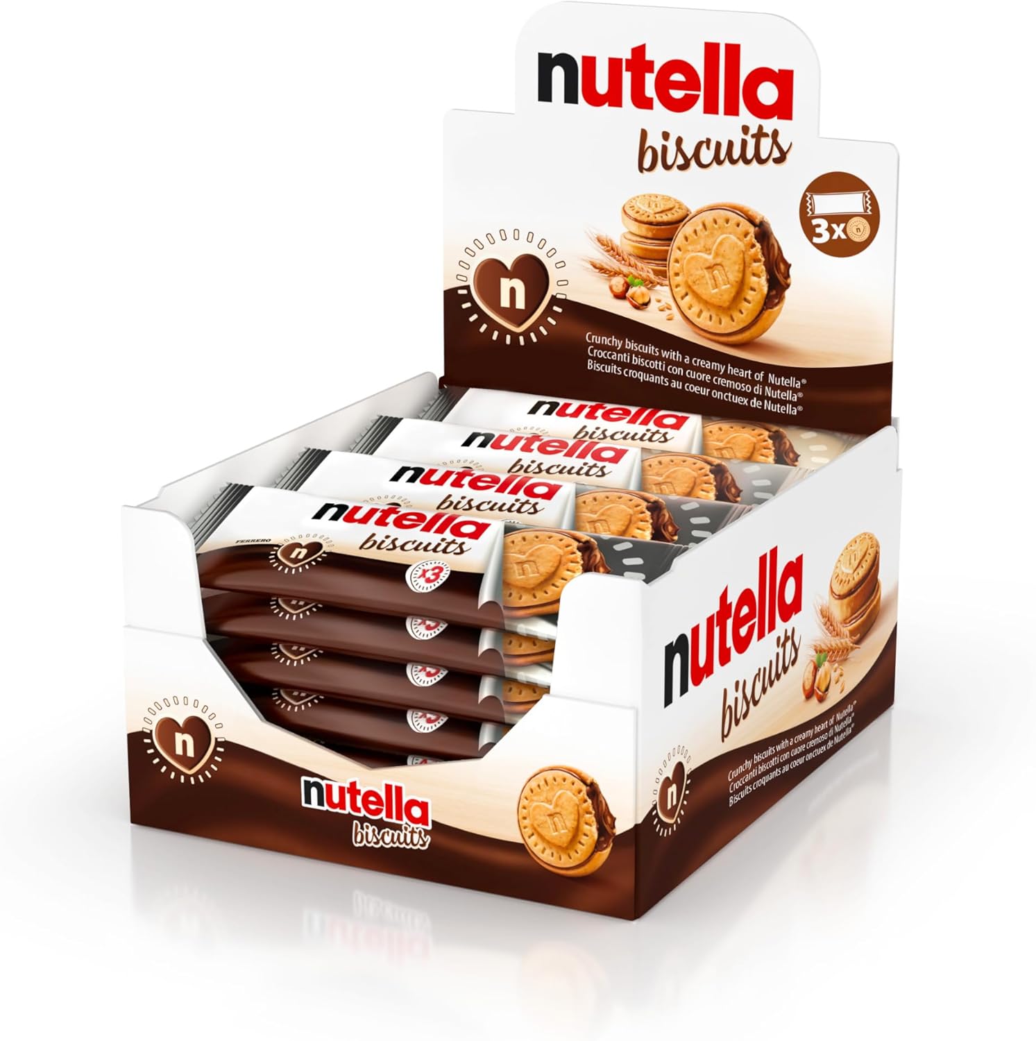 Nutella Biscuits - 84 Croccanti Biscotti con un Cremoso Ripieno di Nutella, con Farina di Frumento e Zucchero di Canna, Ideali come Colazione, Snack e Merenda, 28 Confezioni Monoporzione da 41,4 gr