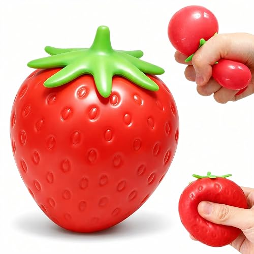 Red Strawberry Squishy Stress Exercise Ball, Realistic Fruit Sensory Ball