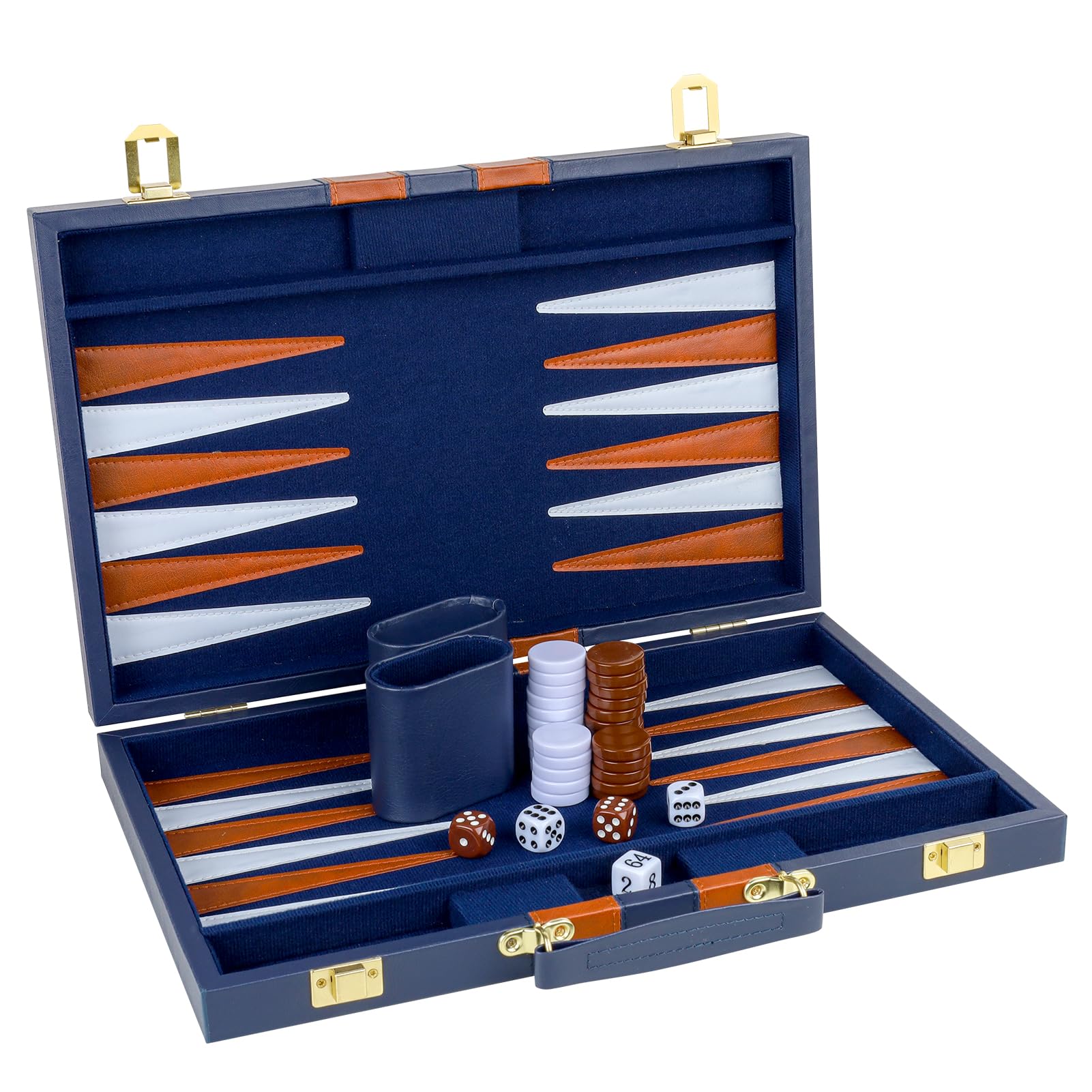 RERIVER Backgammon Set 2 Players Classic Backgammon Sets for Adults Board Game with PU Leather Case Portable and Travel Backgammon Set (Navy, 15inch)