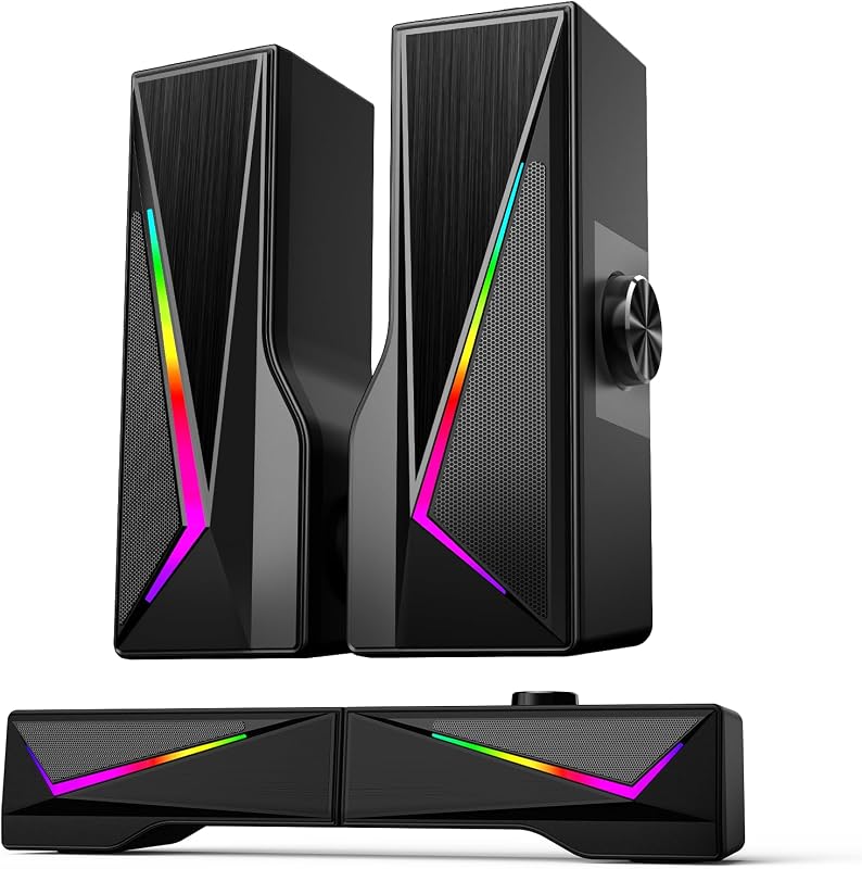 parlantes de computadora para monitor de computadora portátil de computadora de escritorio, entrada Bluetooth y USB | Entrada Bluetooth y USB, estéreo para juegos alimentado por USB, 6 modos RGB coloridos, diseño desmontable 2 en 1