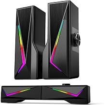 AOC Computer Speakers for Desktop PC Laptop Monitor, Bluetooth & USB Input | Bluetooth & USB Input, USB Powered Gaming Stereo, 6 Colorful RGB Modes, Detachable 2-in-1 Design