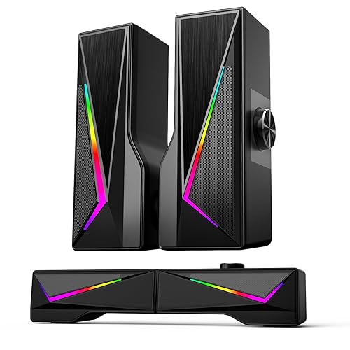 Computer Speakers for Desktop, Bluetooth & USB Input, USB Powered Gaming Stereo Speakers for PC Laptop Monitor, 6 Colorful RGB Modes, Detachable 2-in-1 Design (Package Only 2 Speaker)