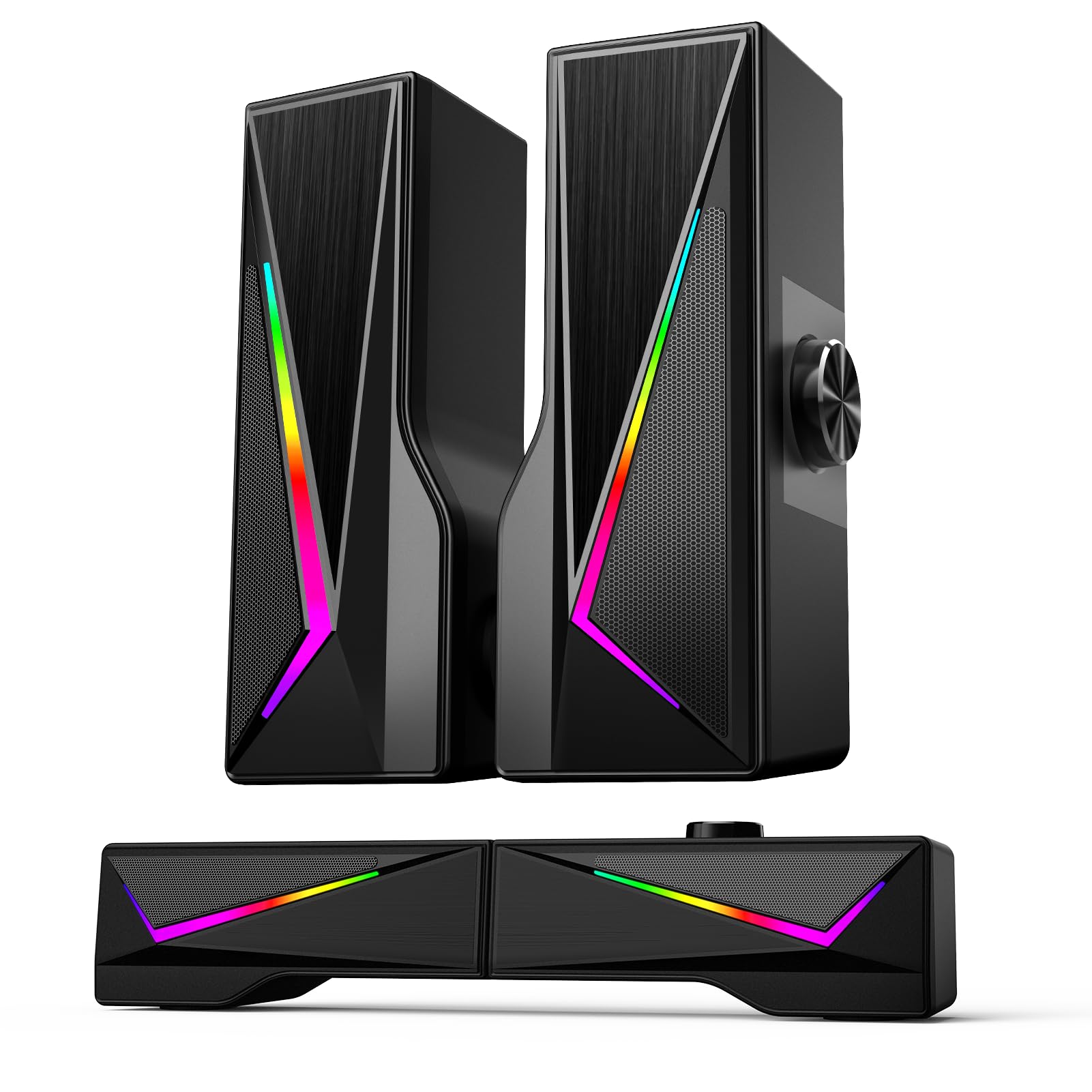 Computer Speakers for Desktop, Bluetooth & USB Input, USB Powered Gaming Stereo Speakers for PC Laptop Monitor, 6 Colorful RGB Modes, Detachable 2-in-1 Design (Package Only 2 Speaker)