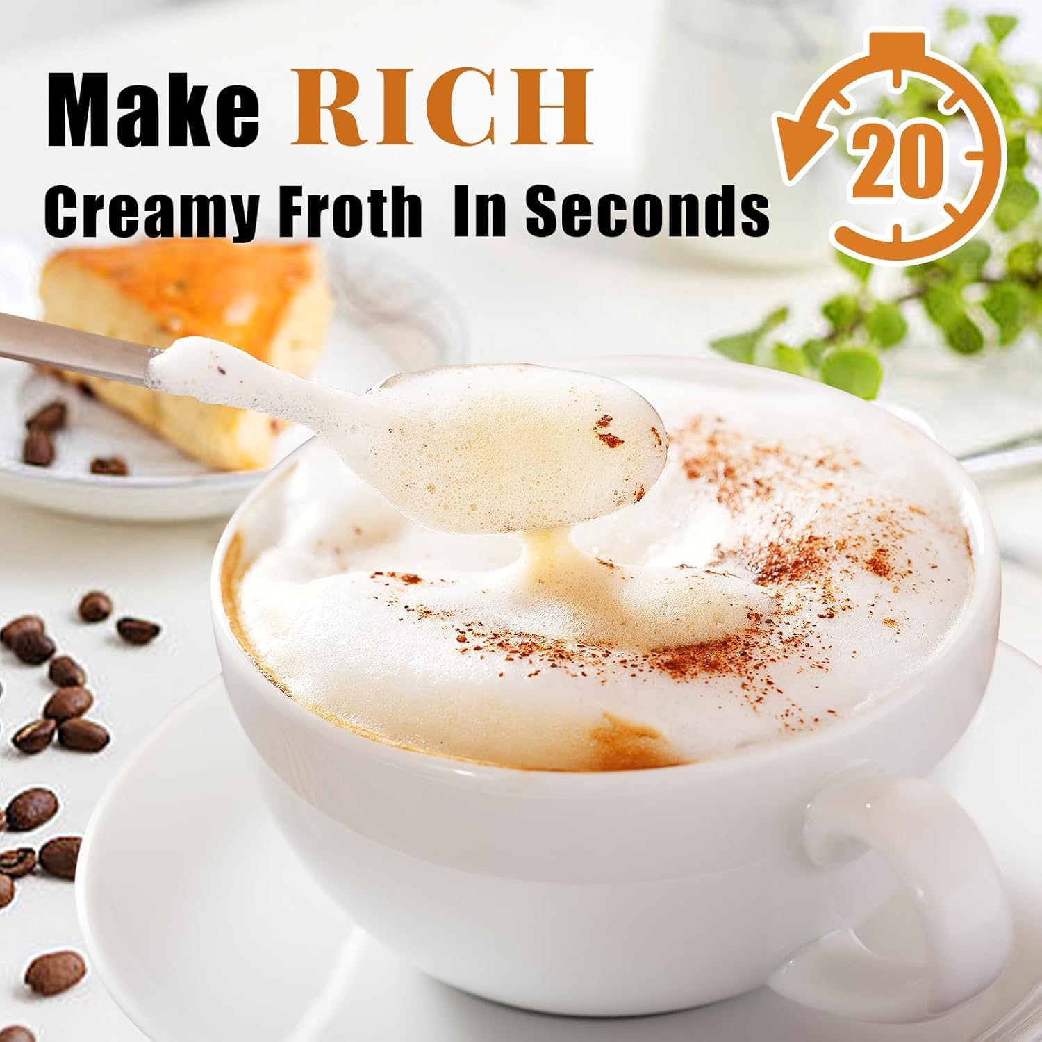 Espumador de leche recargable de mano eléctrico de mano con 2 batidores de acero inoxidable y 3 velocidades, mezclador de bebidas de mano para latte, capuchino, chocolate caliente, matcha, huevo