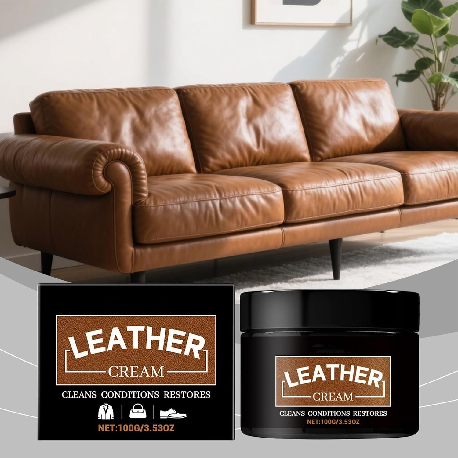 Leather Shoe Conditioner | 2 in 1 Natural Cleaning,Moisturizing Leather Care Agent - for Boots Bags Furniture Car Seats Jackets Auto Interior Handbags Tack Saddles