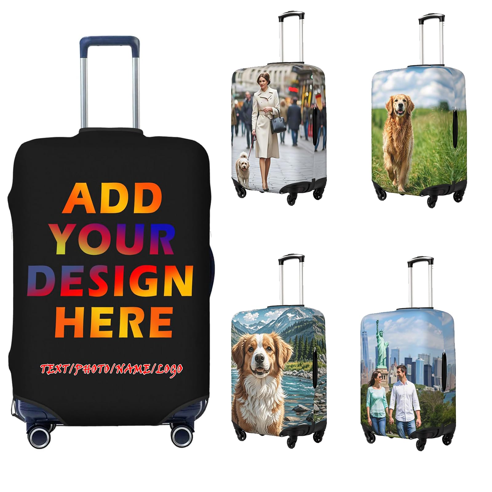 Custom Photo Travel Luggage Cover Personalized Suitcase Protector Add Your Own Photo Logo Text Double Sided Washable Travel Baggage Protector Cover S Fit Baggage Size 18-21 In