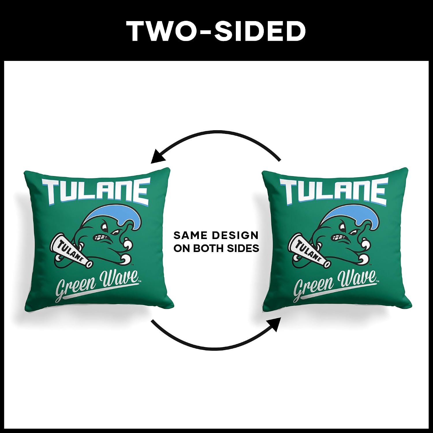 Northwest NCAA Tulane Green Wave Alumni Double-Sided Printed Throw Pillow, Soft Decorative Polyester Fan Cushion, Couch Bed or Game Room Decor, 18 x 18 in