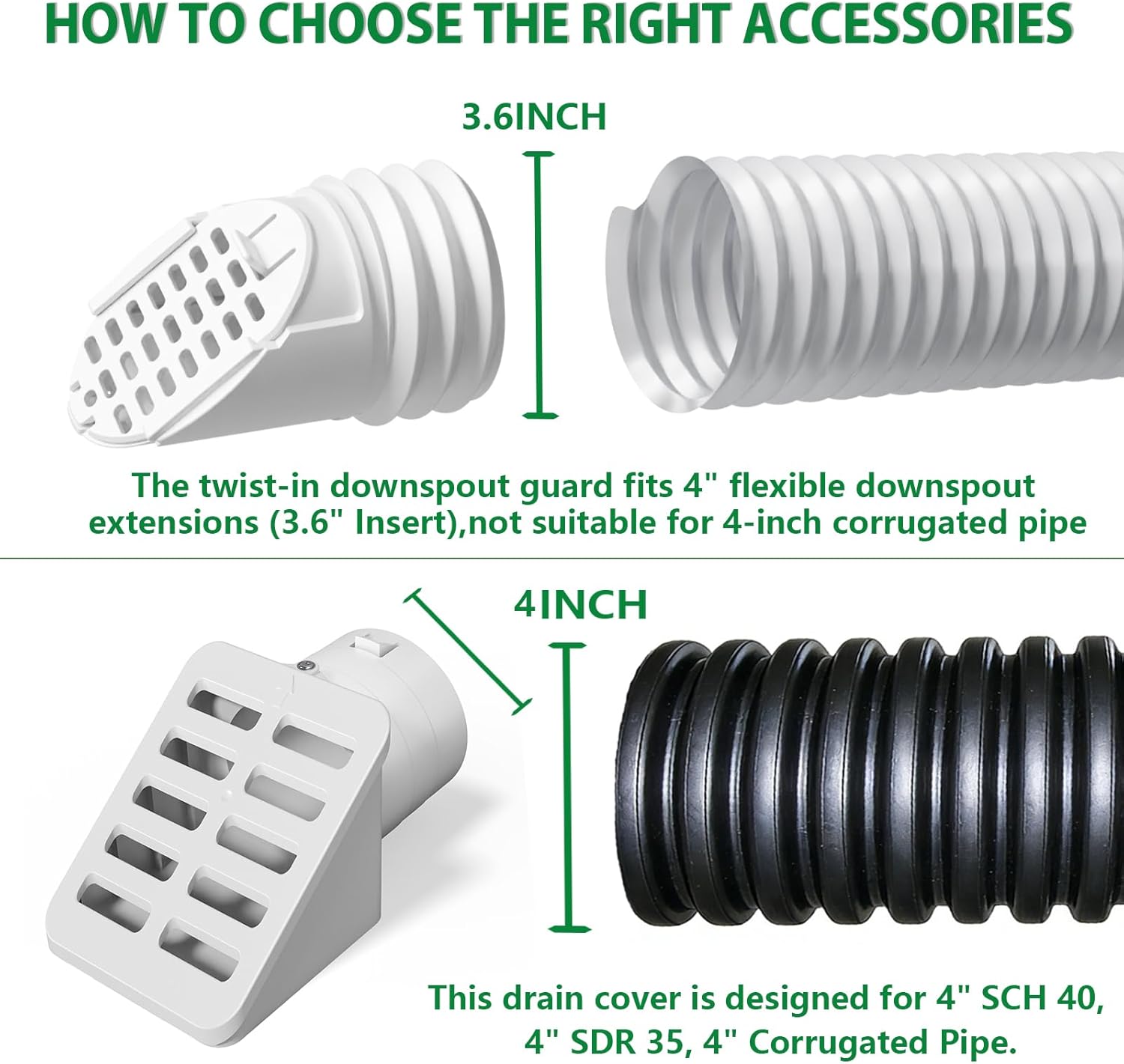 2 Packs 3.6" Gutter Downspout Guard Cover for 4" Outer Diameter Flexible Downspout Extensions, Twist-in Rodents Guard Insert for Threaded Hose, Rodents Gutter Guard to Keep Debris and Rodents Out