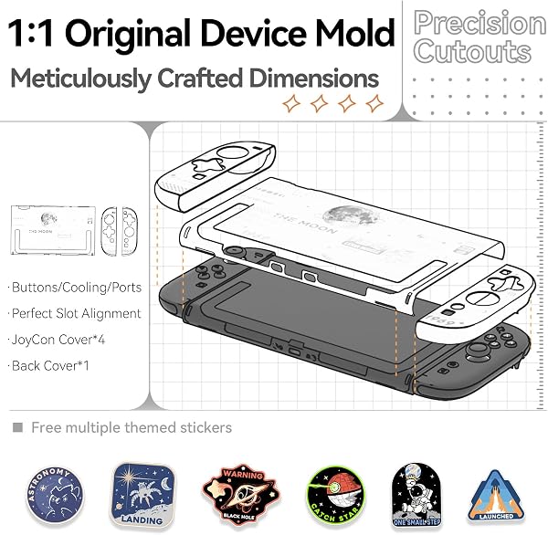 GeekShare Hard Case Compatible with Switch 2 (2025), Anti-Scratch Transparent Protective Cover Compatible with Switch 2 with Detachable JC handle, The Moon - 5