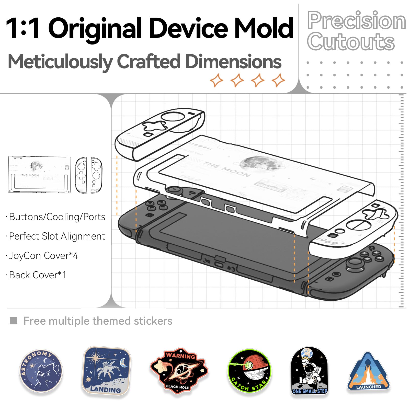GeekShare Hard Case Compatible with Switch 2 (2025), Anti-Scratch Transparent Protective Cover Compatible with Switch 2 with Detachable JC handle, The Moon — view 5