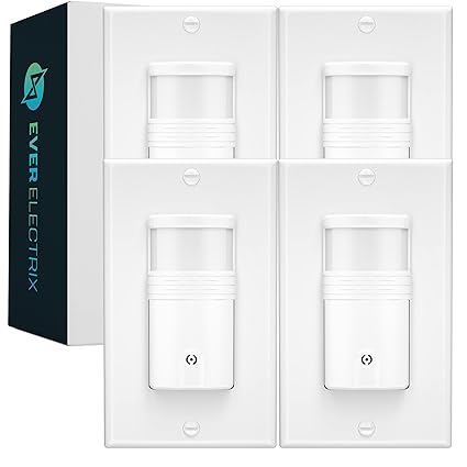 EverElectrix 4-Pack Motion Sensor Light Switch, Neutral Wire Required, Single Pole Only (Not 3-Way), Indoor In-Wall Occupancy Sensor with Wall Plate, Adjustable Timer, Title 24, UL Certified, White