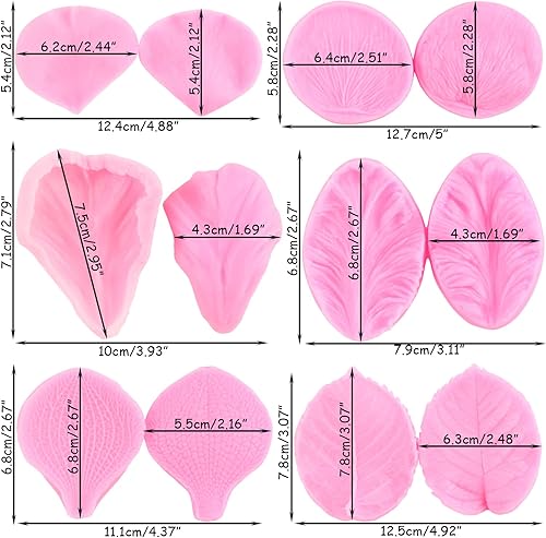 Miniatura 2 de Mujiang Moldes de silicona para veteado de goma de mascar para pasta de goma de mascar veteada, peonía, orquídea, hojas de rosa, moldes para