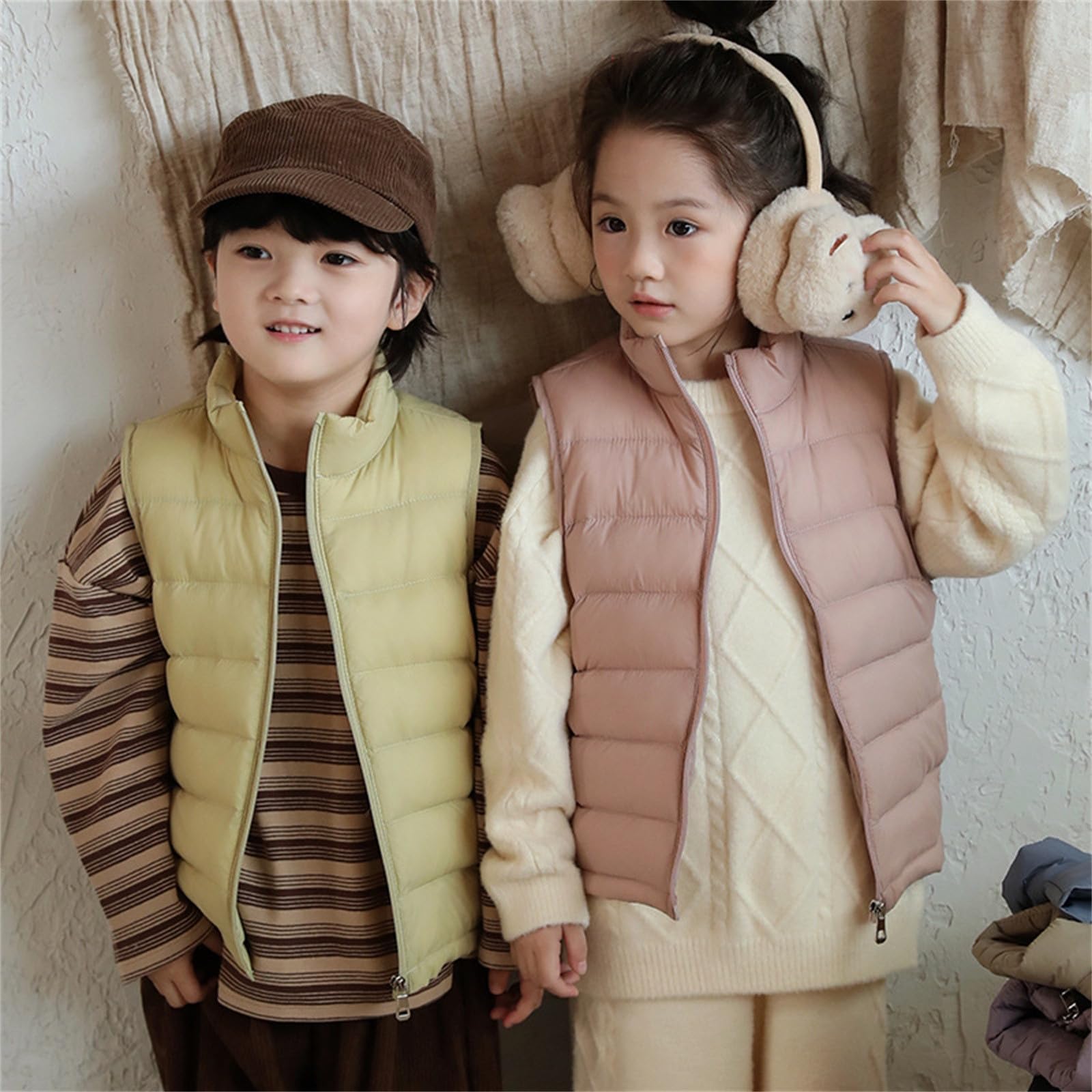 Generisch Felpa con cappuccio per bambini nero piumino gilet per piccoli ragazzi ragazze giacca invernale leggera antivento outwear bambini cappotti senza maniche tuta da neve set bambini