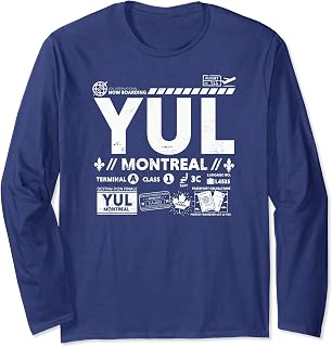 Vintage Montreal YUL Airport Code Travel Day Retro Tag Long Sleeve T-Shirt