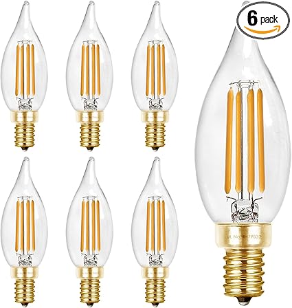 LED Candelabra Bulbs 40 watt Equivalent 90+ CRI Dimmable E12 LED Bulb Flame.