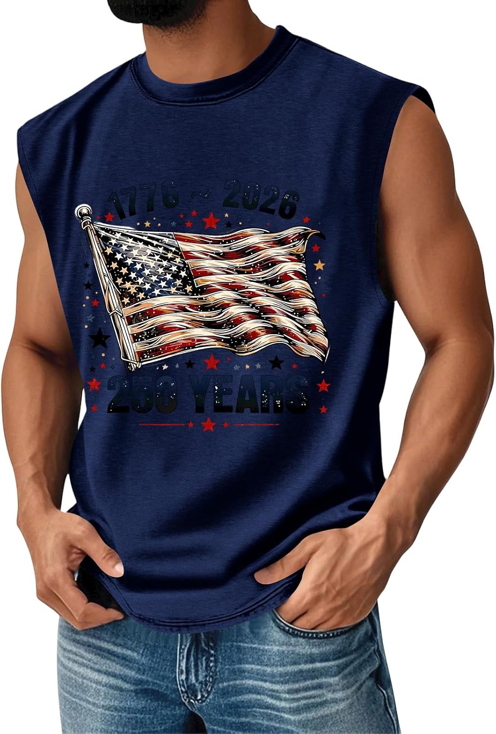 Men's 250 Anniversary USA Tank Tops National American Flag Patriotic Shirts Casual Sleeveless Shirt Tee, S-3XL