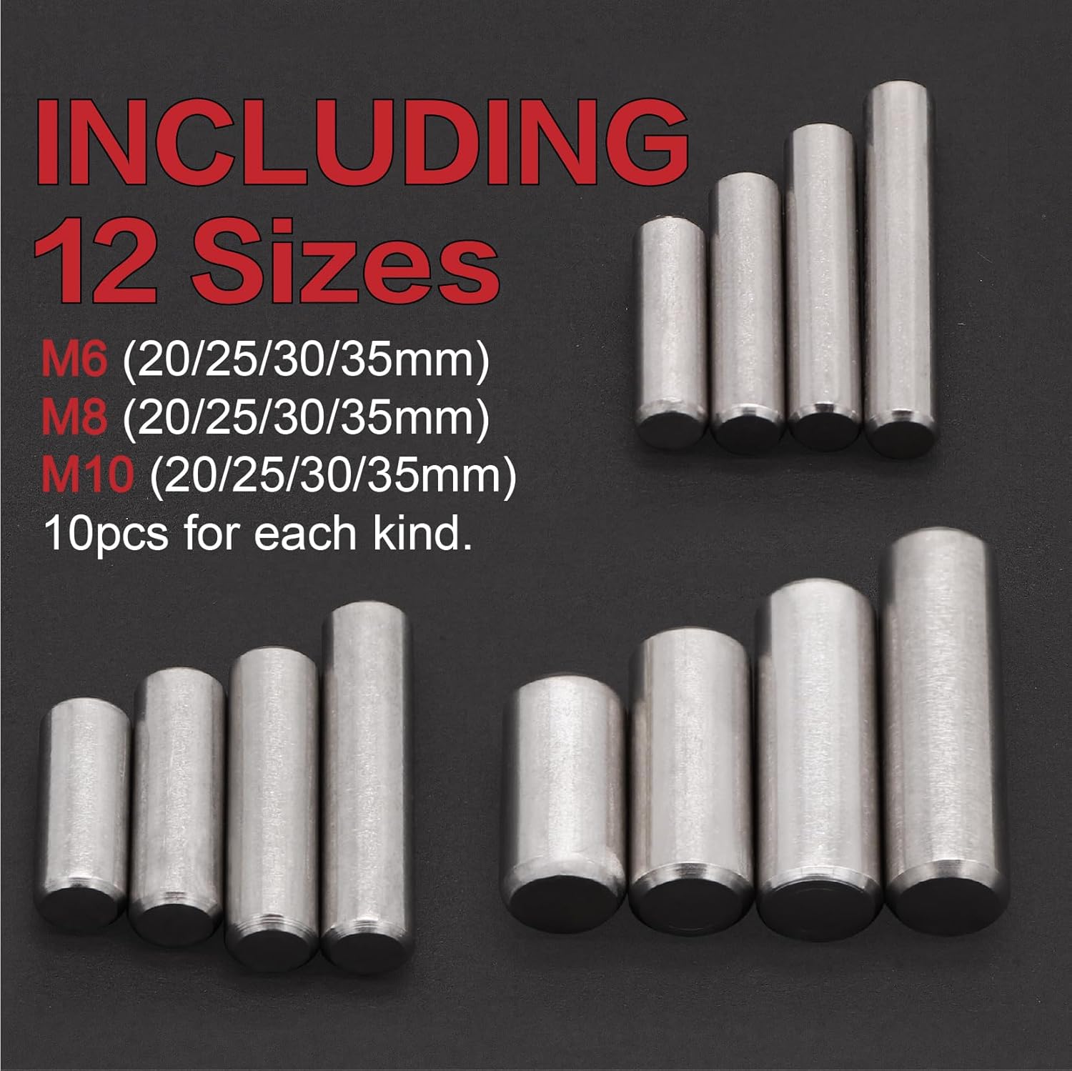 120Pcs 12 Kinds M6 M8 M10 304 Stainless Steel Dowel Pin Cylindrical Shelf Support Peg Pin Rod Fasten Elements Assortment Kit