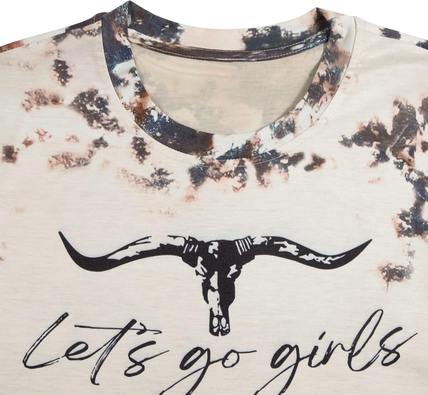 Let's Go Girl Shirt Women Western Bleached T-Shirt Retro Country Music Tee Shirt Cowgirls Shirts Short Sleeve Tops