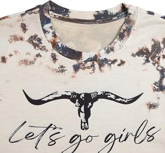 Let's Go Girl Shirt Women Western Bleached T-Shirt Retro Country Music Tee Shirt Cowgirls Shirts Short Sleeve Tops