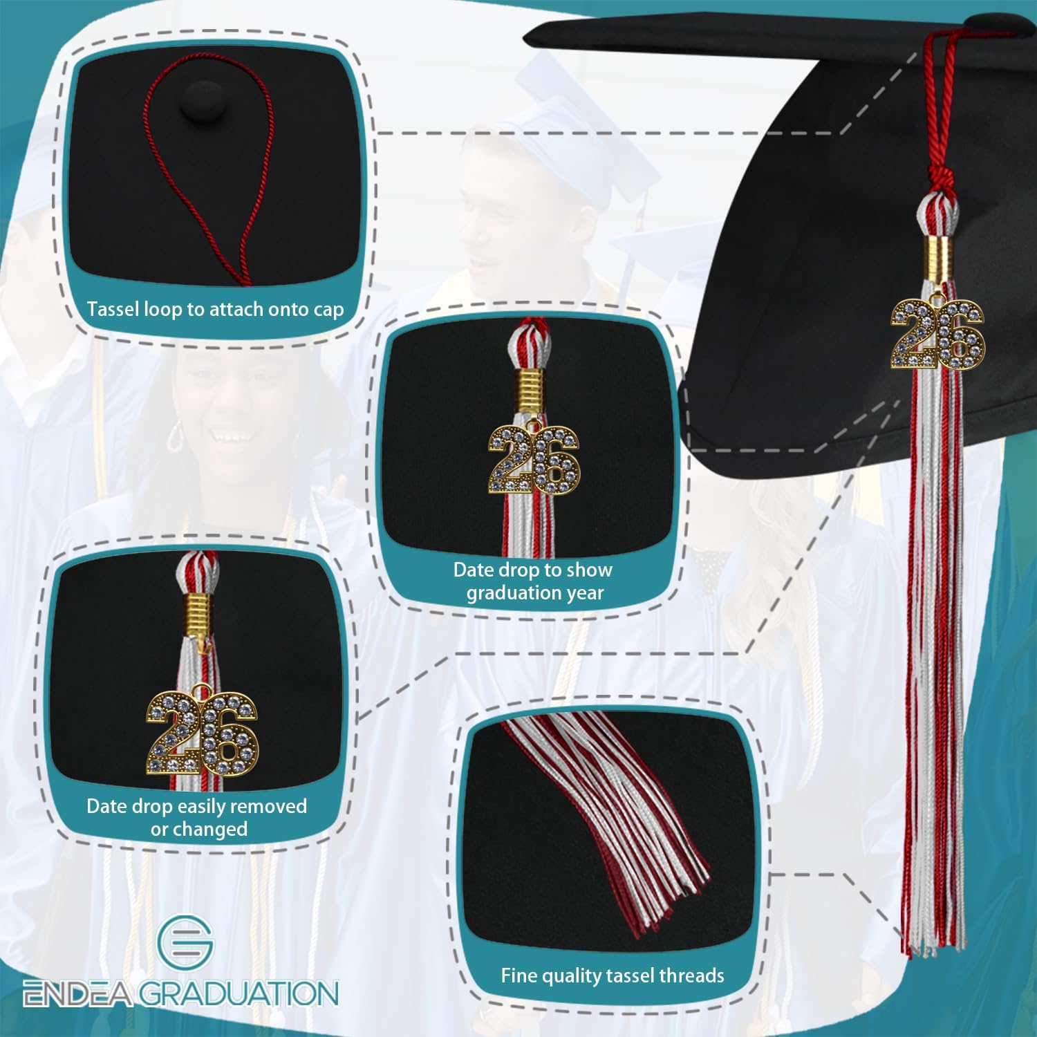 Endea Graduation Mixed Double Color Tassel with Gold Bling Charm