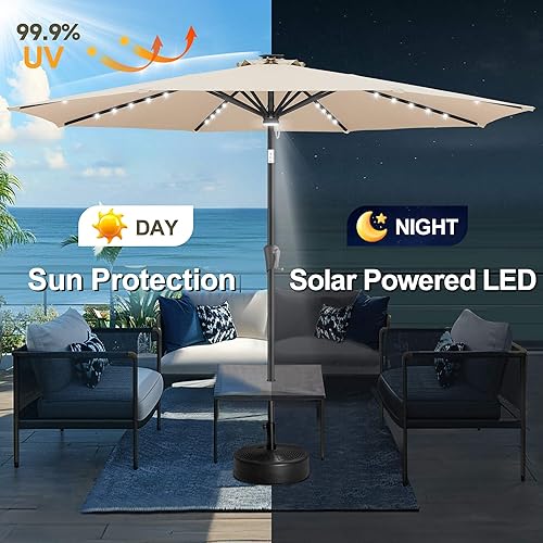 Miniatura 3 de FLAME&SHADE 11 ft Solar Powered Outdoor Market Patio Table Umbrella with LED Lights and Tilt