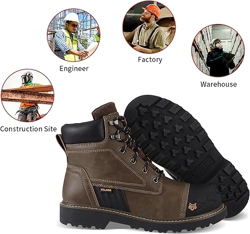 Miniatura 5 de Yelang Men's Steel Toe Safety Work Boot Slip Resistant Puncture Utility Shoes 6 Inch For Industrial Construction Outdoor botas de trabajo para hombre
