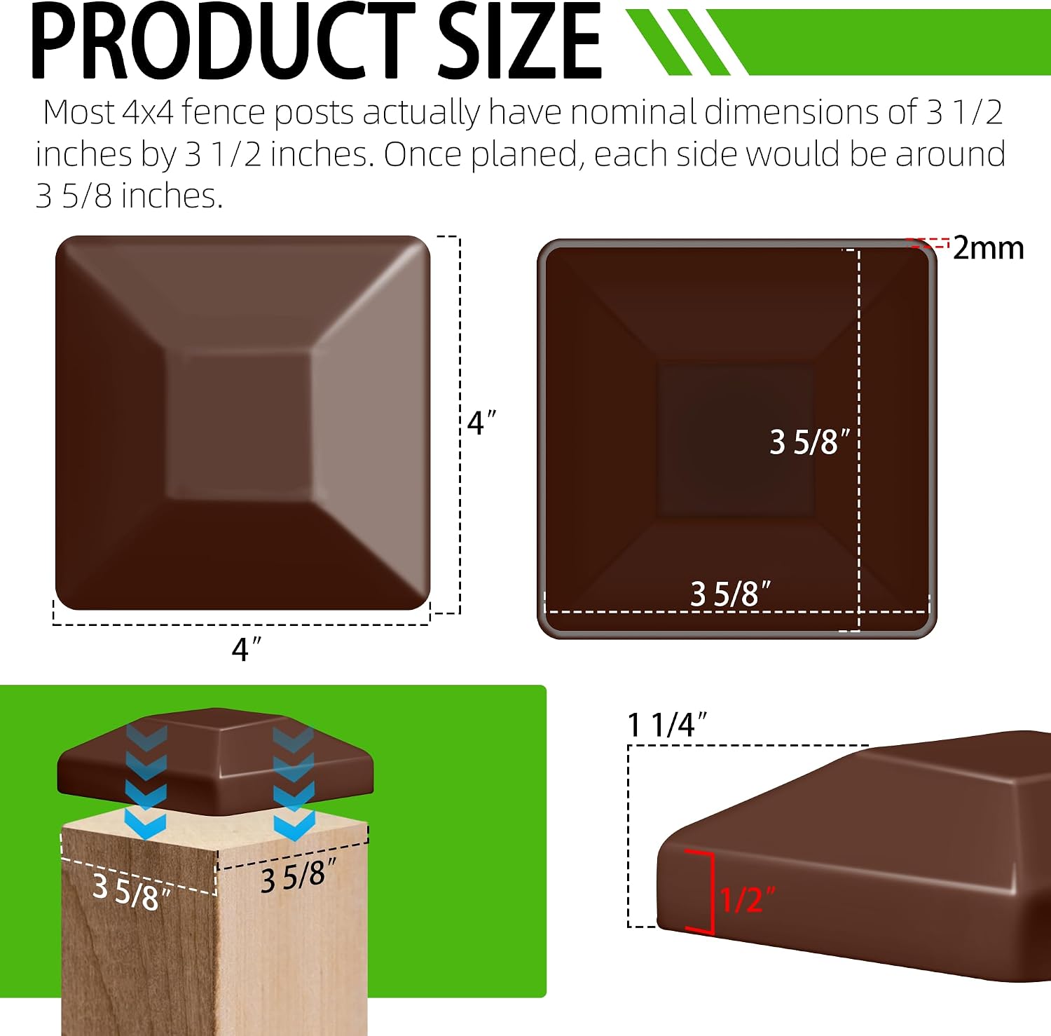 TonGass (24-Pack, Brown) 4"x4" (3 5/8") Wood Fence Post Caps - Wooden Fence Cover Deck Post Cap, Durable Plastic Water-Proof and UV-Proof, Protect Wooden Poles from Cracking and Rotting