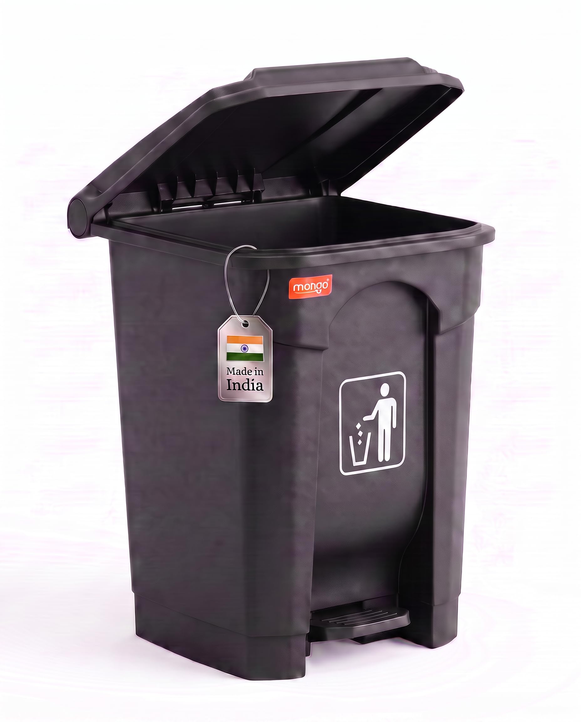 MPL MANGO pedal dustbin with lid, heavy duty plastic garbage bin, hands-free step-on waste bin for kitchen, office, home, hotel, bathroom & outdoor use (Jet Black, 35 Liters)